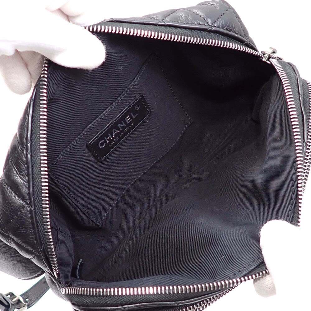 Chanel Matelasse Body Bag, Women's, Black Leather, Coco Mark Waist Bag - Picture 3 of 8